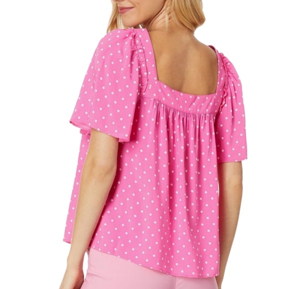 Draper James Maren Top Blouse Bubblegum Pink Polka Dot 100% Rayon Breezy Flowy - Picture 9 of 15
